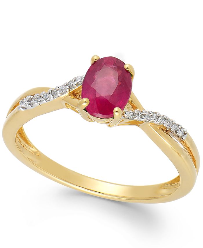 Macy's Ruby (9/10 ct. t.w.) and Diamond Accent Oval Ring in 14k Gold ...