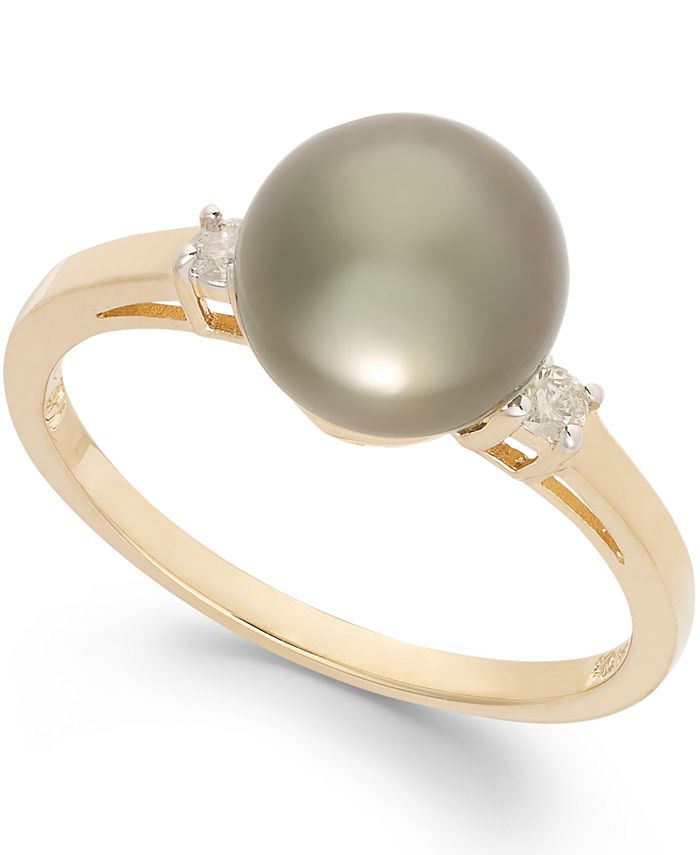 Macy's Tahitian Pearl (8mm) and Diamond Accent Ring in 14k Gold - Macy's