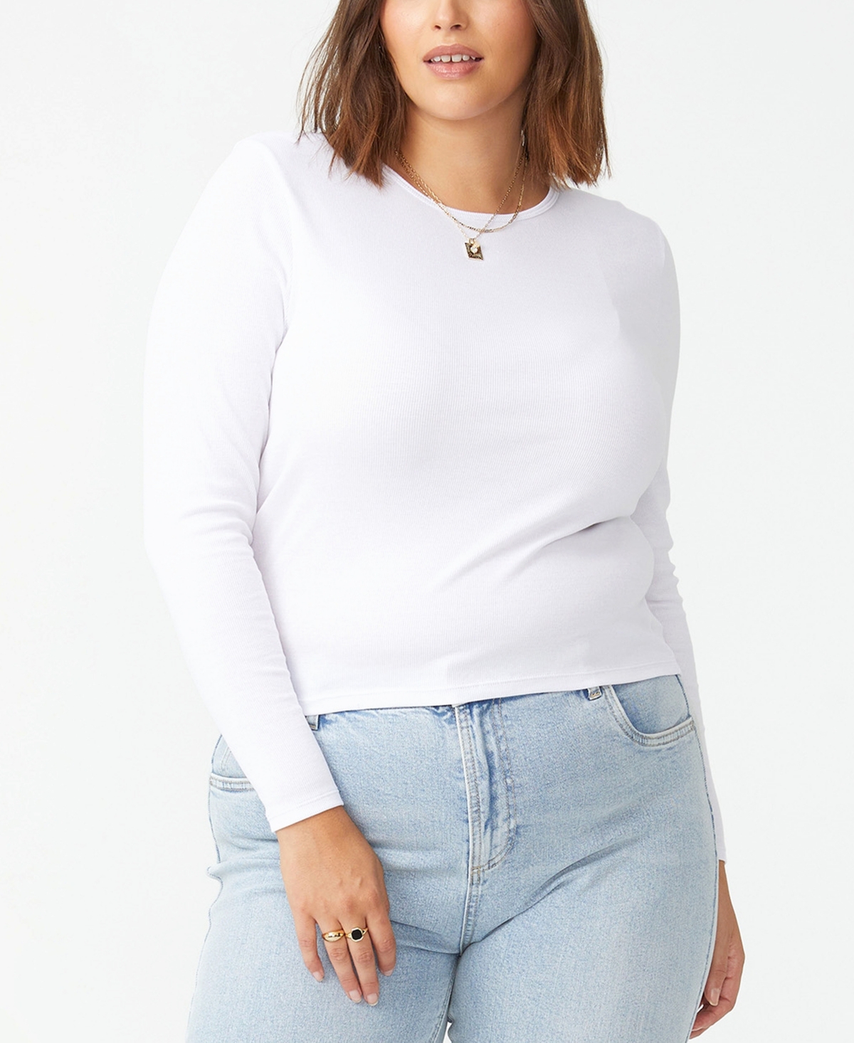 Cotton On Trendy Plus Size The One Rib Crew Long Sleeve Top