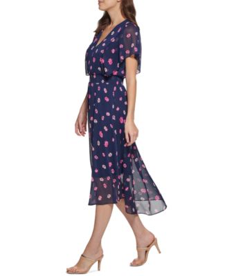 Floral Flutter-Sleeve Midi Dress 