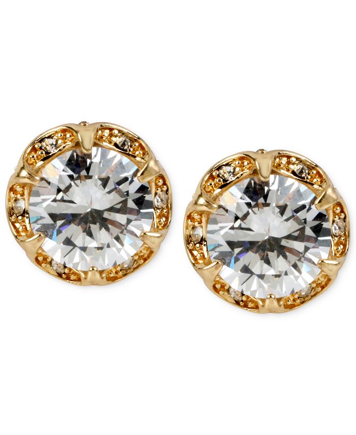 Betsey Johnson Gold-Tone Crystal Ruffled Stud Earrings - Macy's