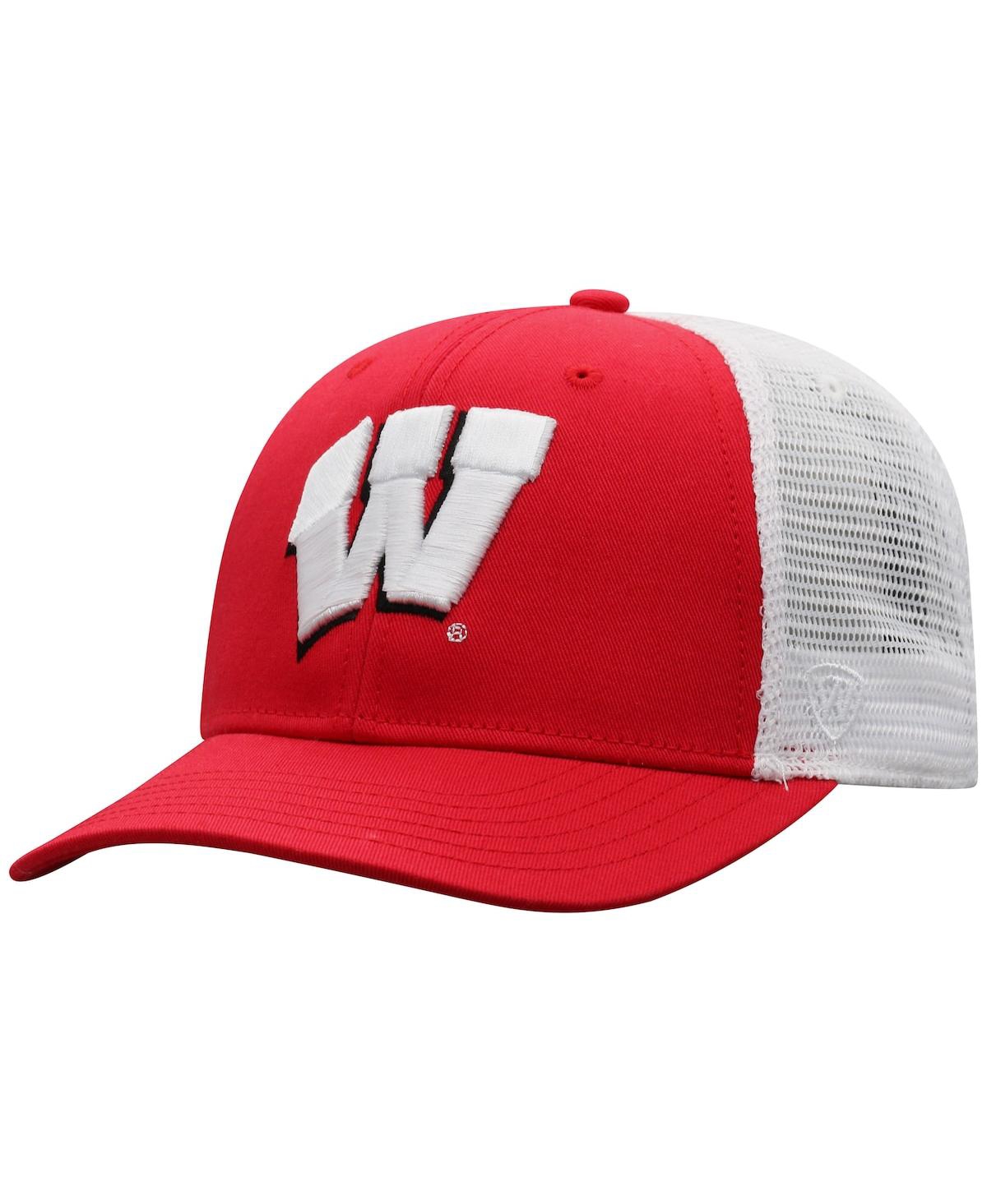 Shop Top Of The World Men's  Red, White Wisconsin Badgers Trucker Snapback Hat In Red,white