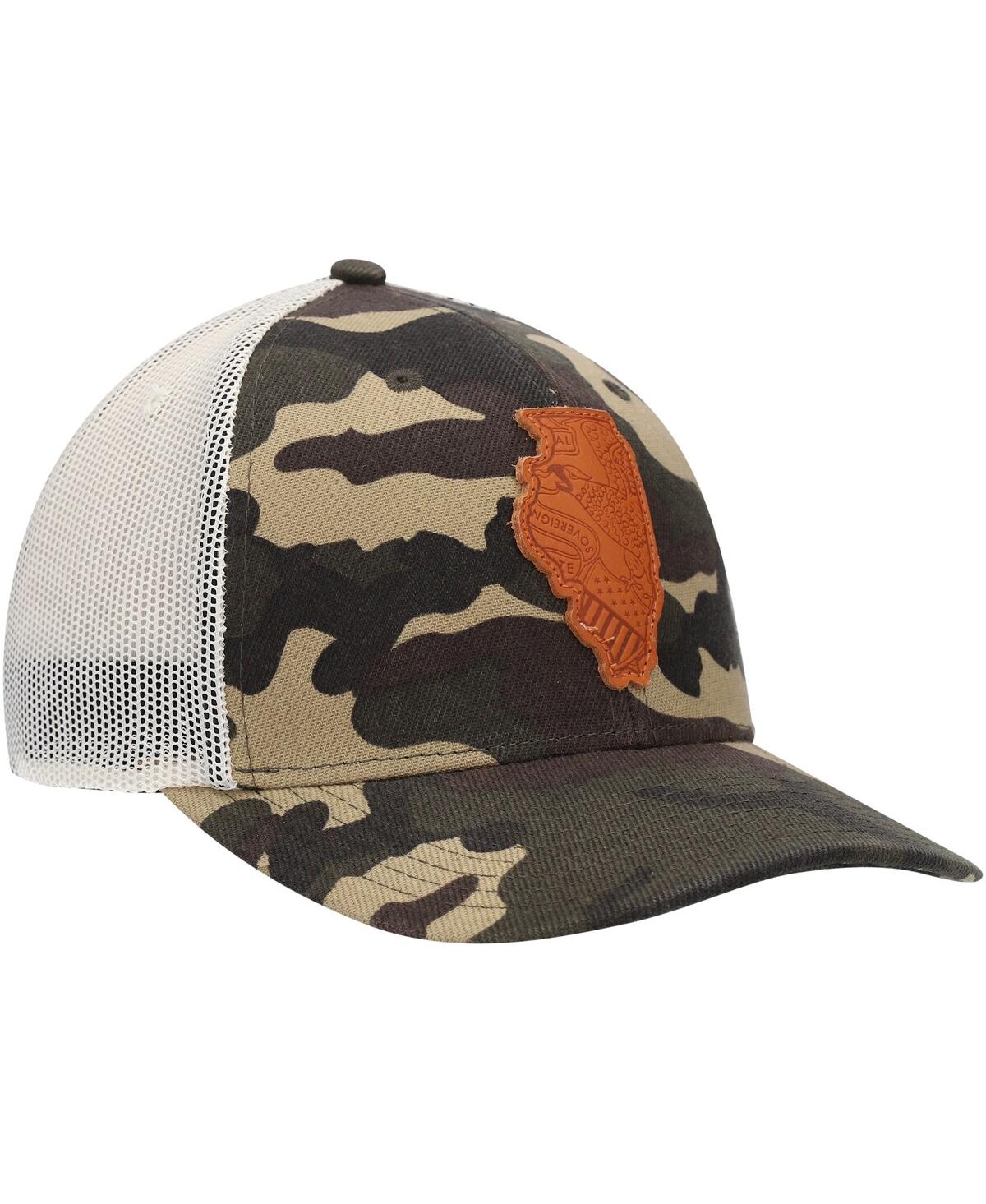 Shop Local Crowns Men's  Camo Illinois Icon Woodland State Patch Trucker Snapback Hat