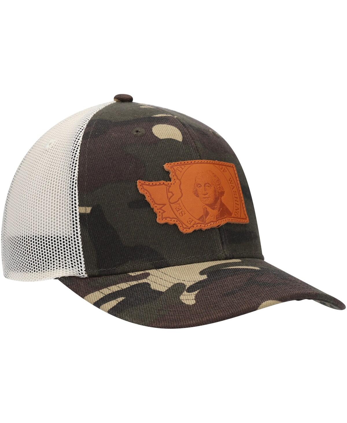 Shop Local Crowns Men's  Camo Washington Icon Woodland State Patch Trucker Snapback Hat
