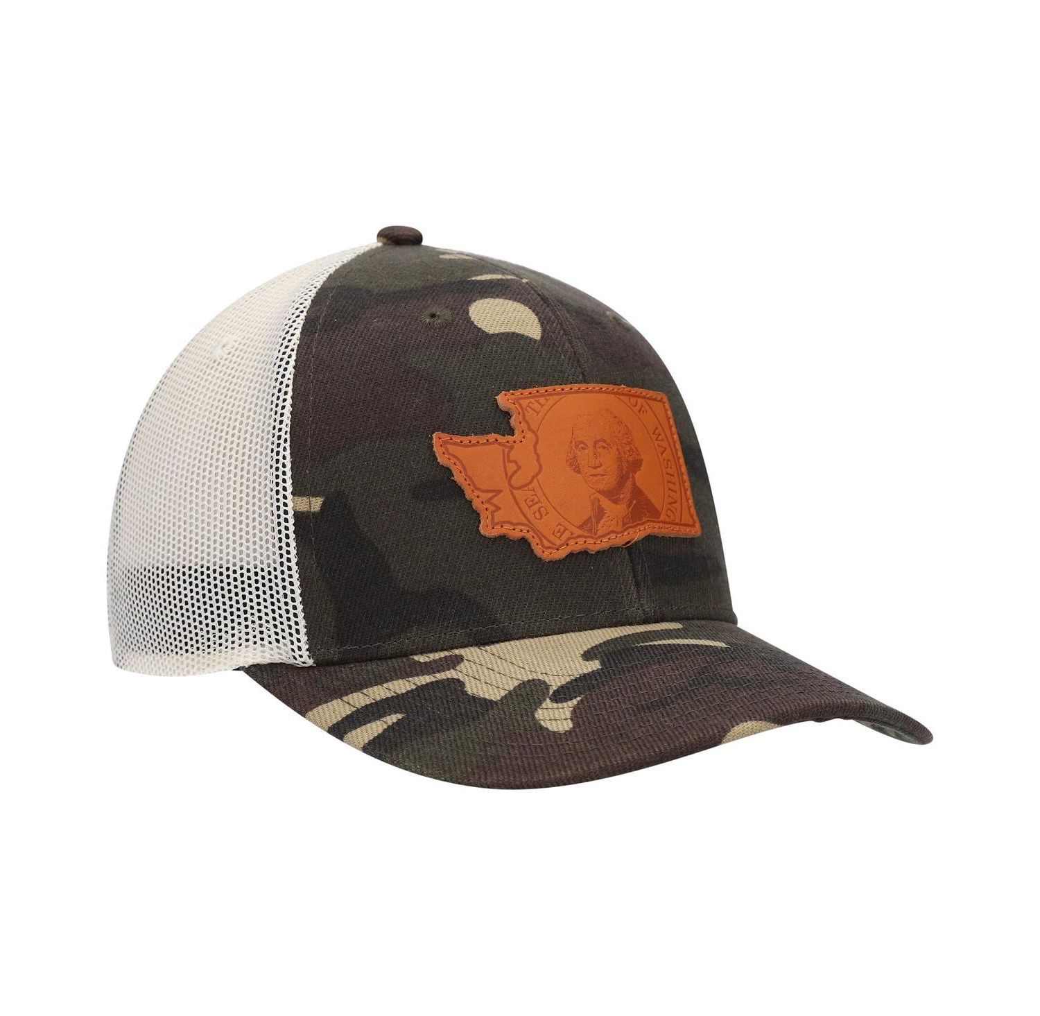Men's Camo Washington Icon Woodland State Patch Trucker Snapback Hat