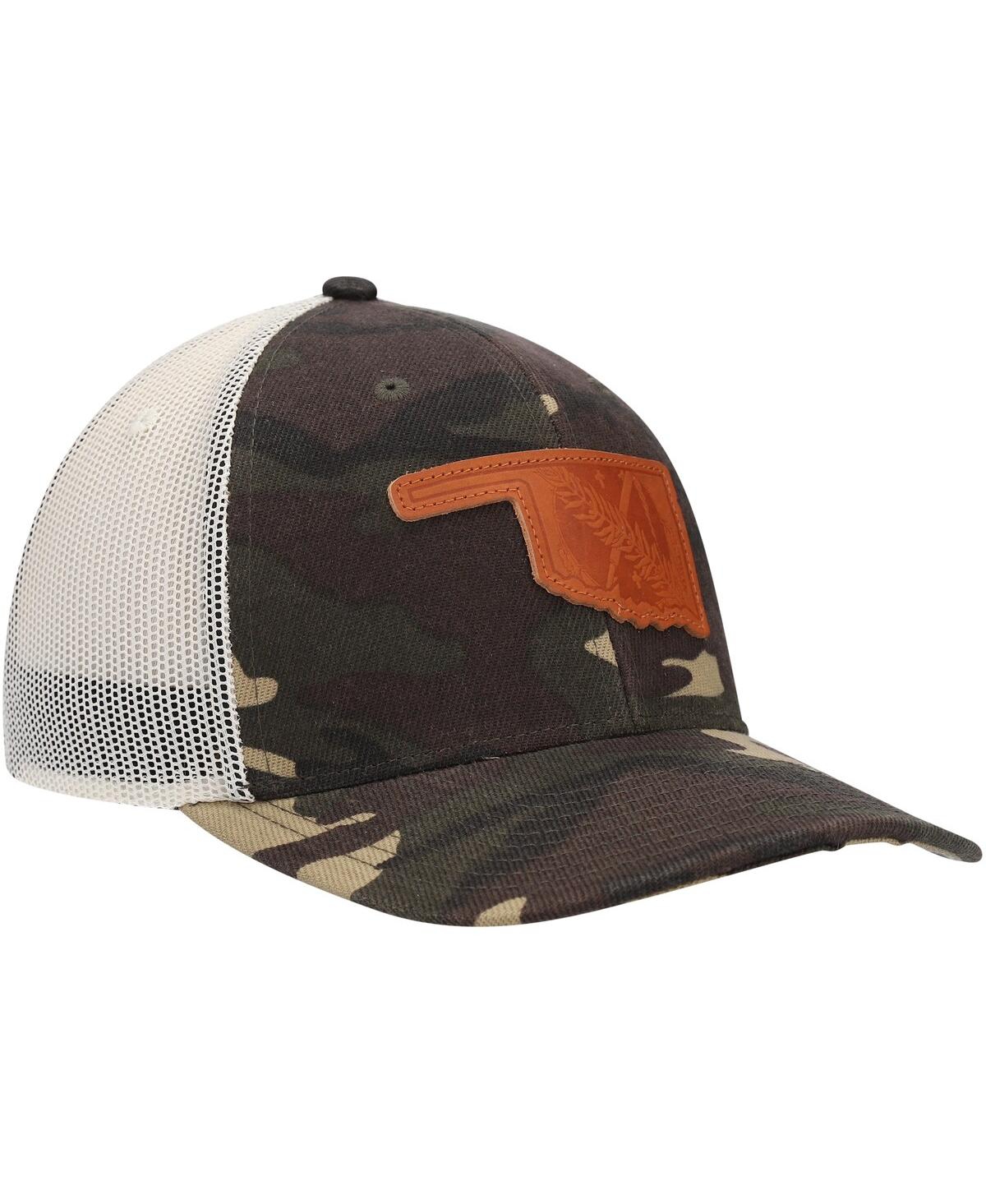 Shop Local Crowns Men's  Camo Oklahoma Icon Woodland State Patch Trucker Snapback Hat