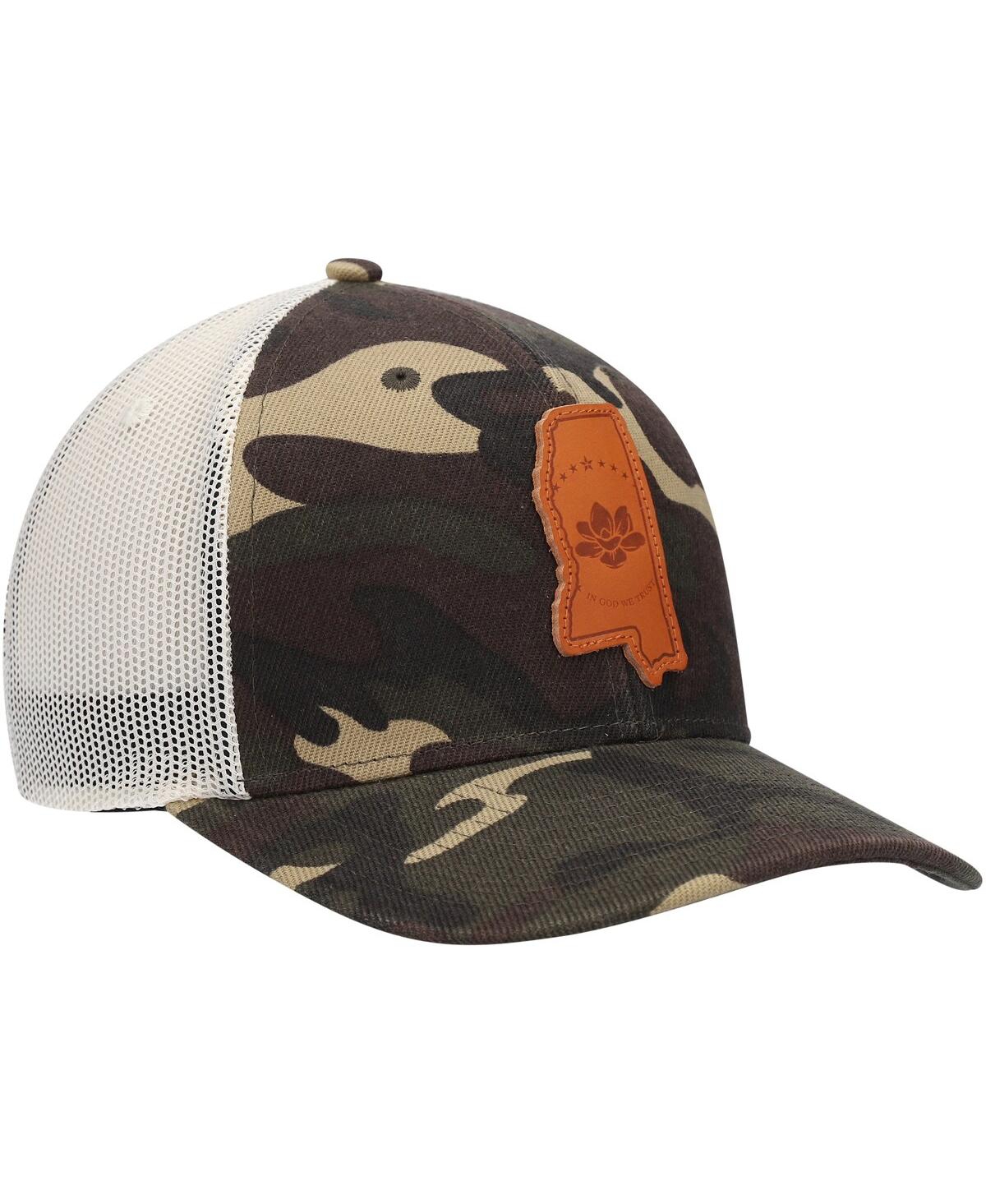 Shop Local Crowns Men's  Camo Mississippi Icon Woodland State Patch Trucker Snapback Hat