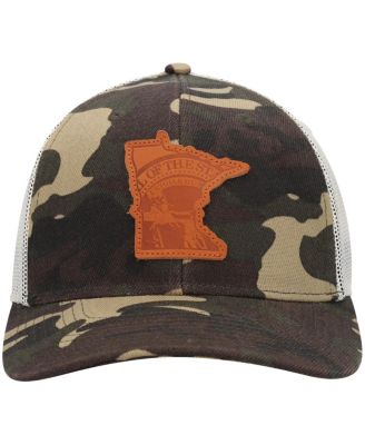 Men's Camo Minnesota Icon Woodland State Patch Trucker Snapback Hat