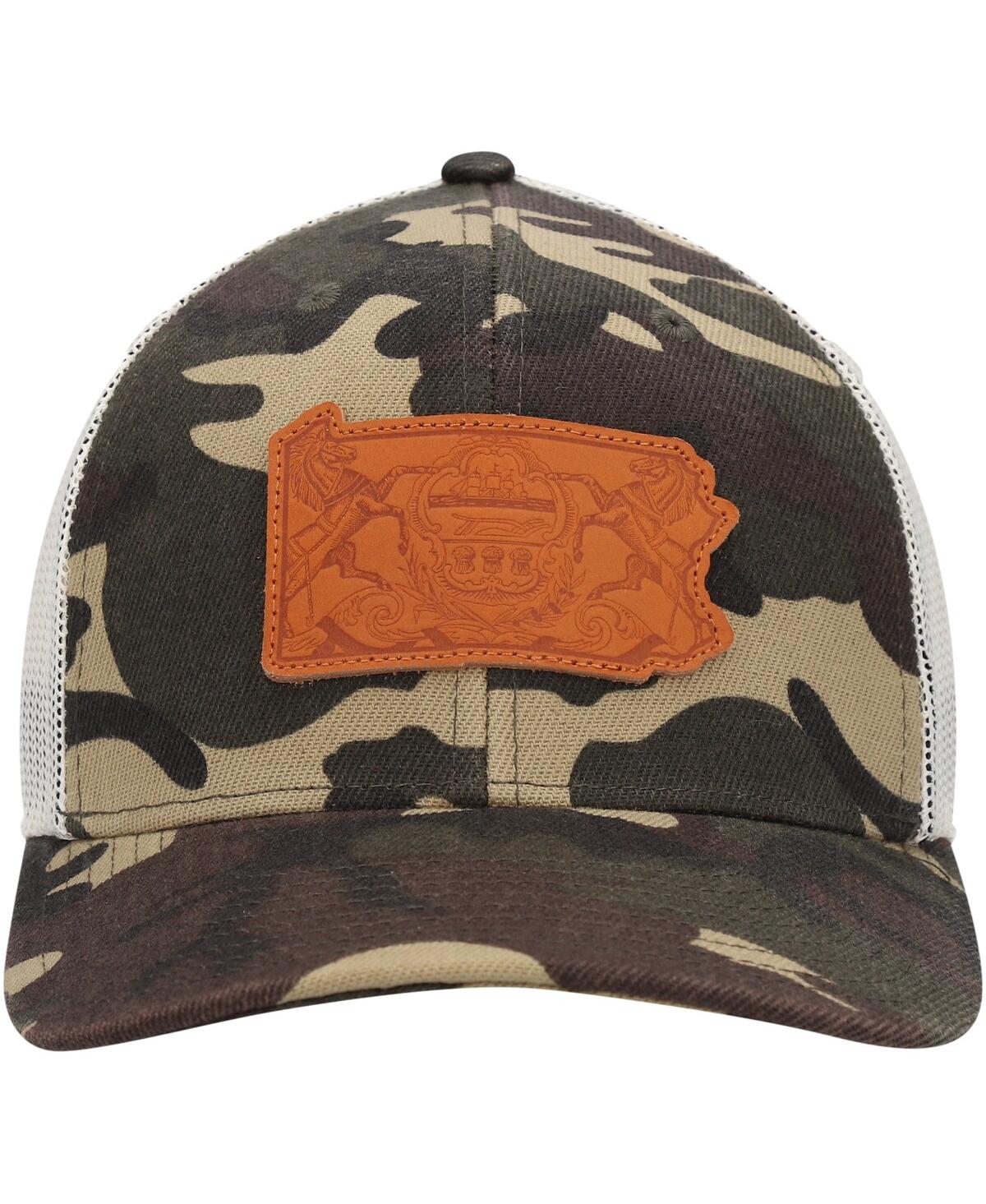 Shop Local Crowns Men's  Camo Pennsylvania Icon Woodland State Patch Trucker Snapback Hat