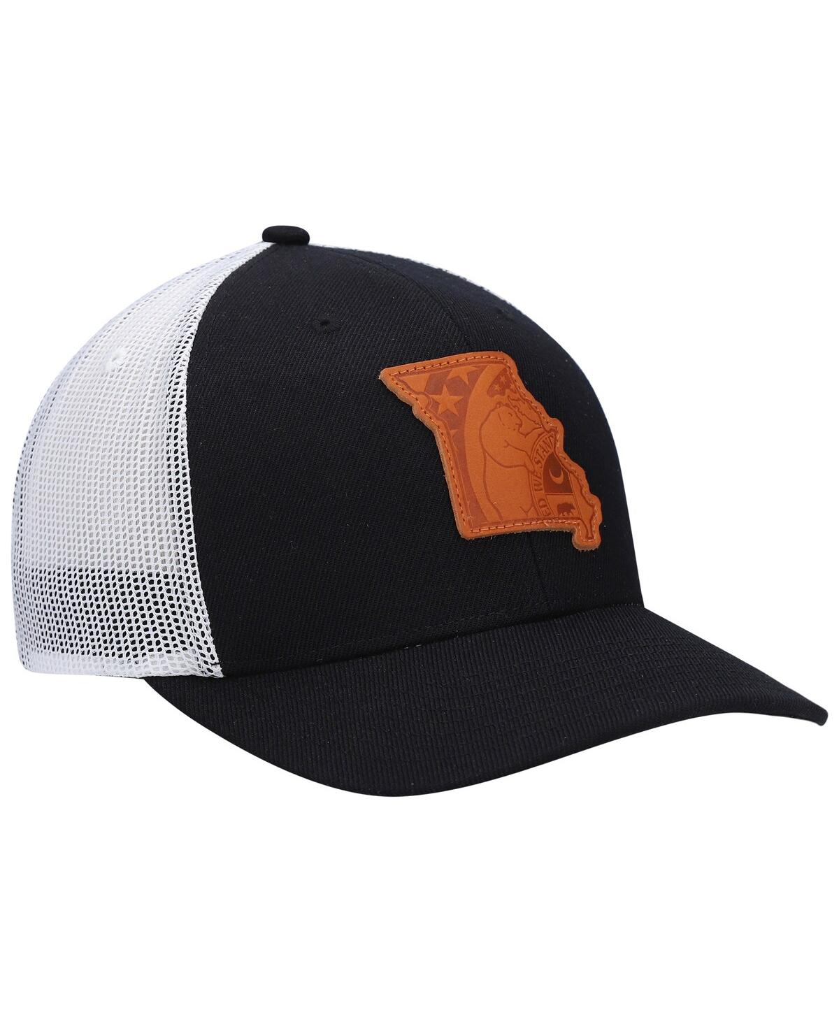 Shop Local Crowns Men's  Black Missouri Leather State Applique Trucker Snapback Hat