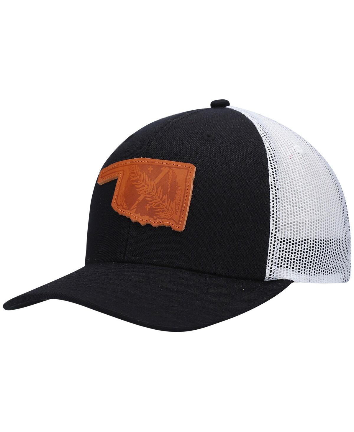 Men's Local Crowns Black Oklahoma Leather State Applique Trucker Snapback Hat - Black