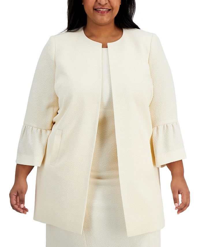 Plus Size Elegant Coat, Women's Plus Solid Batwing Sleeve Button