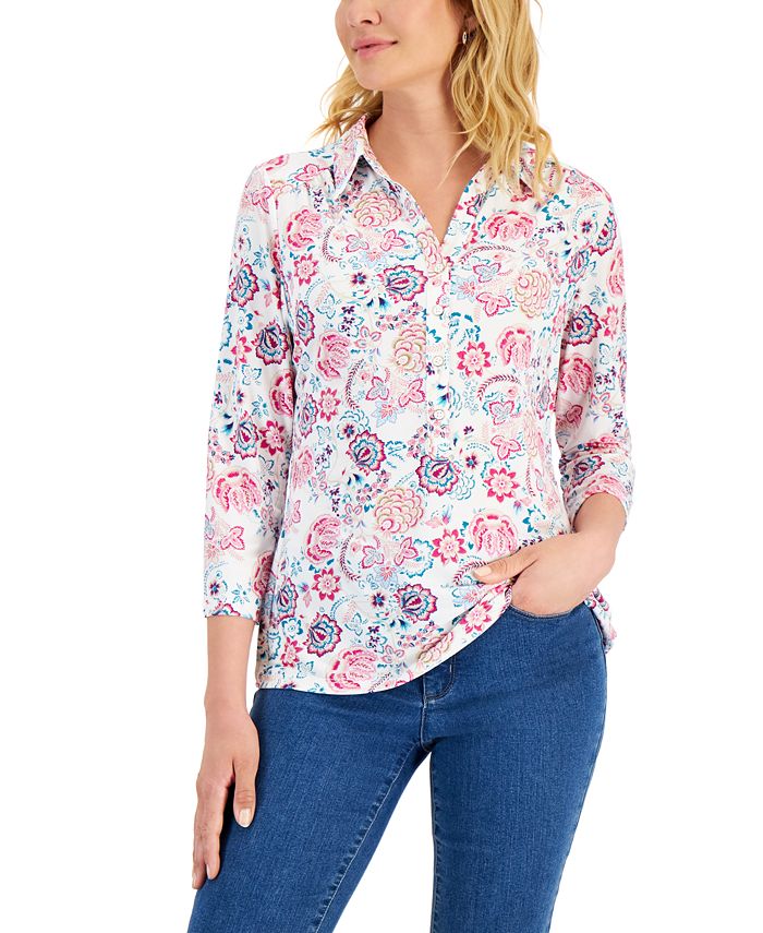 Charter Club Women's Cottage Floral Printed Polo, Created for Macy's ...