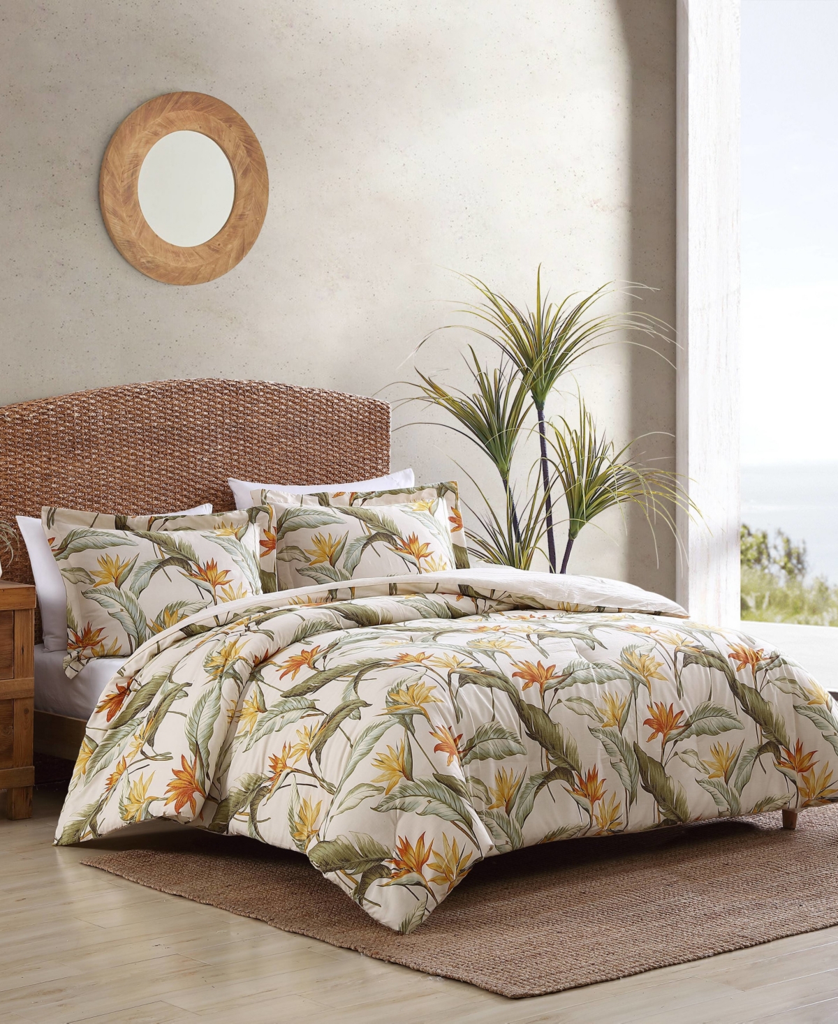 Tommy Bahama Home Birds Of Paradise Reversible 3 Piece Duvet Cover Set, Full/queen In Open Beige