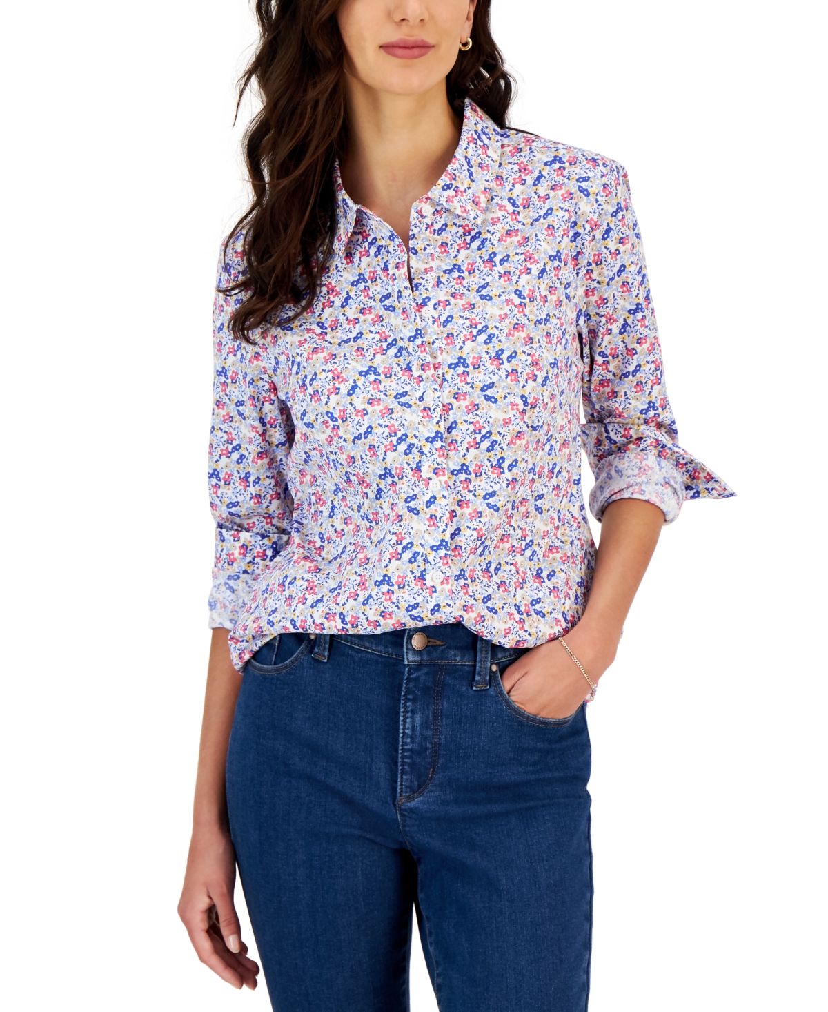 Charter Club Women's Printed Button-Front Shirt, Created for Macy's