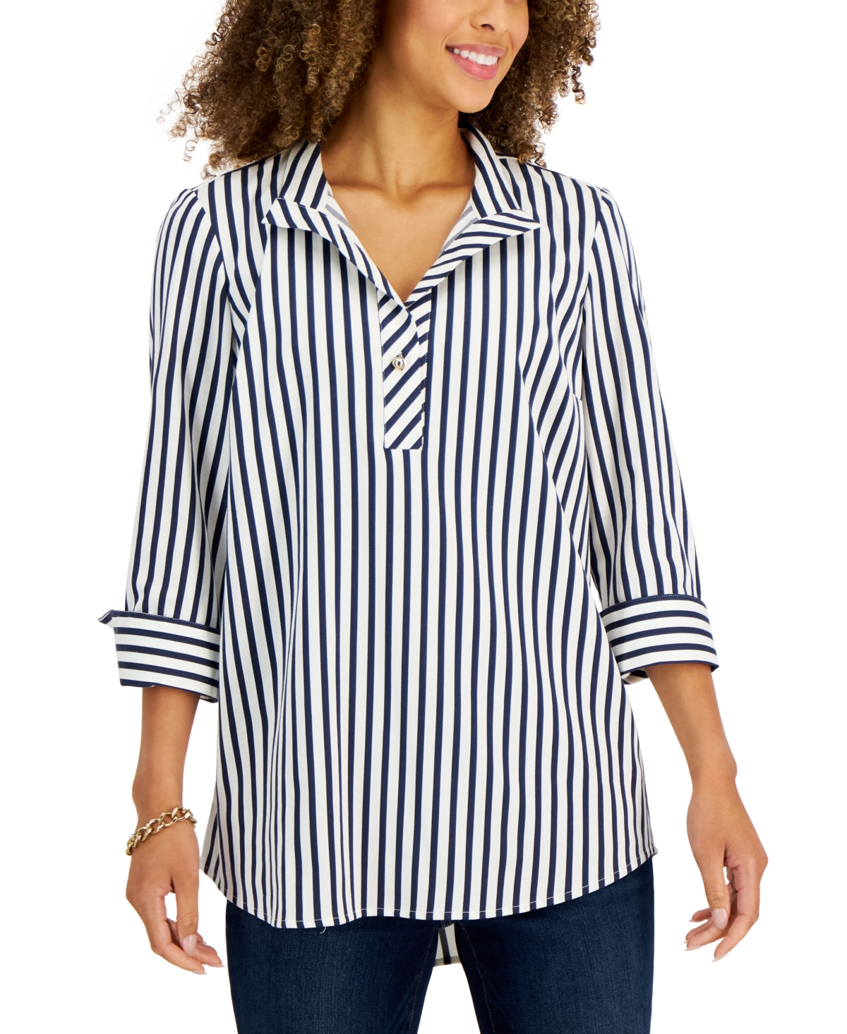 Charter Club Women's Woven 3/4-Sleeve Top, Created for Macy's