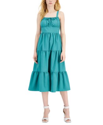 green emerald velvet dress Noelle Split Neck Poplin Tiered Midi Dress Mauve / M by Sugarlips