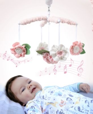 Pink Floral Musical Crib Mobile for Baby Girls Plays 12 Lullabies