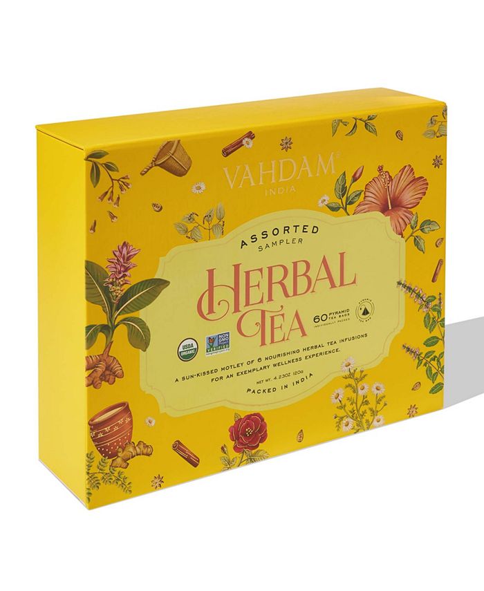 Vahdam Teas Herbal Tea Variety Sampler Gift Set, 60 Long Leaf Pyramid