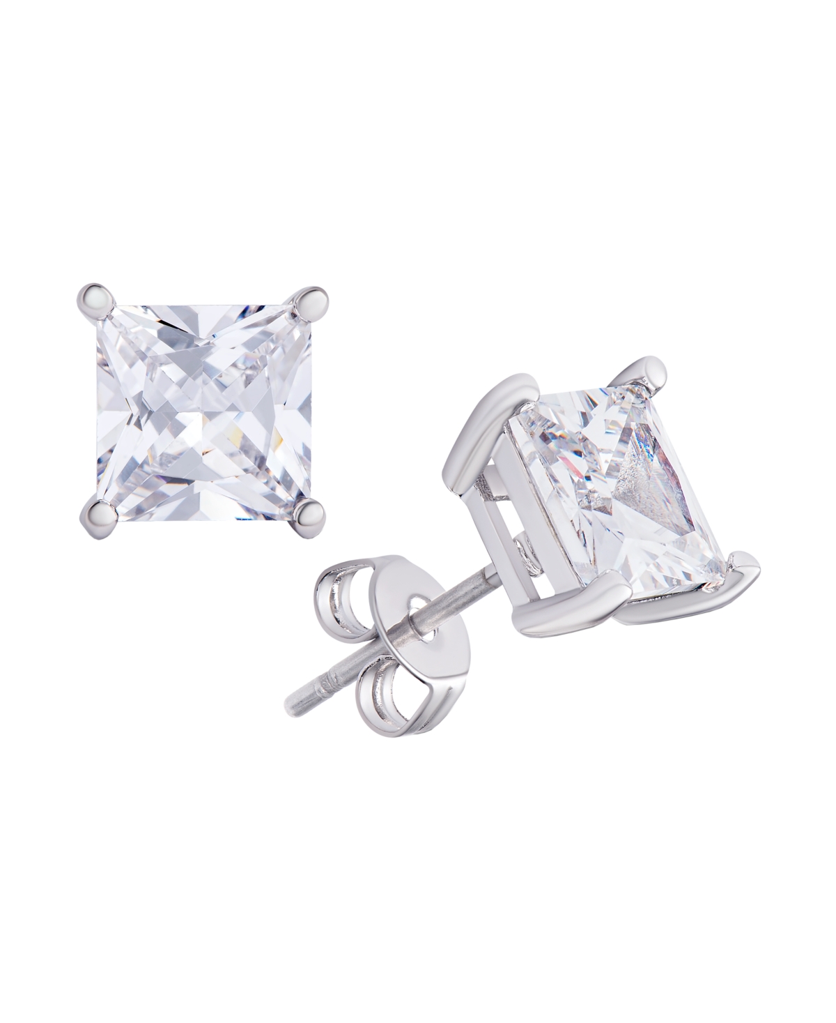 Women's FineSquare Cubic Zirconia Stud Earrings Set, 8 Pieces - Silver Plated