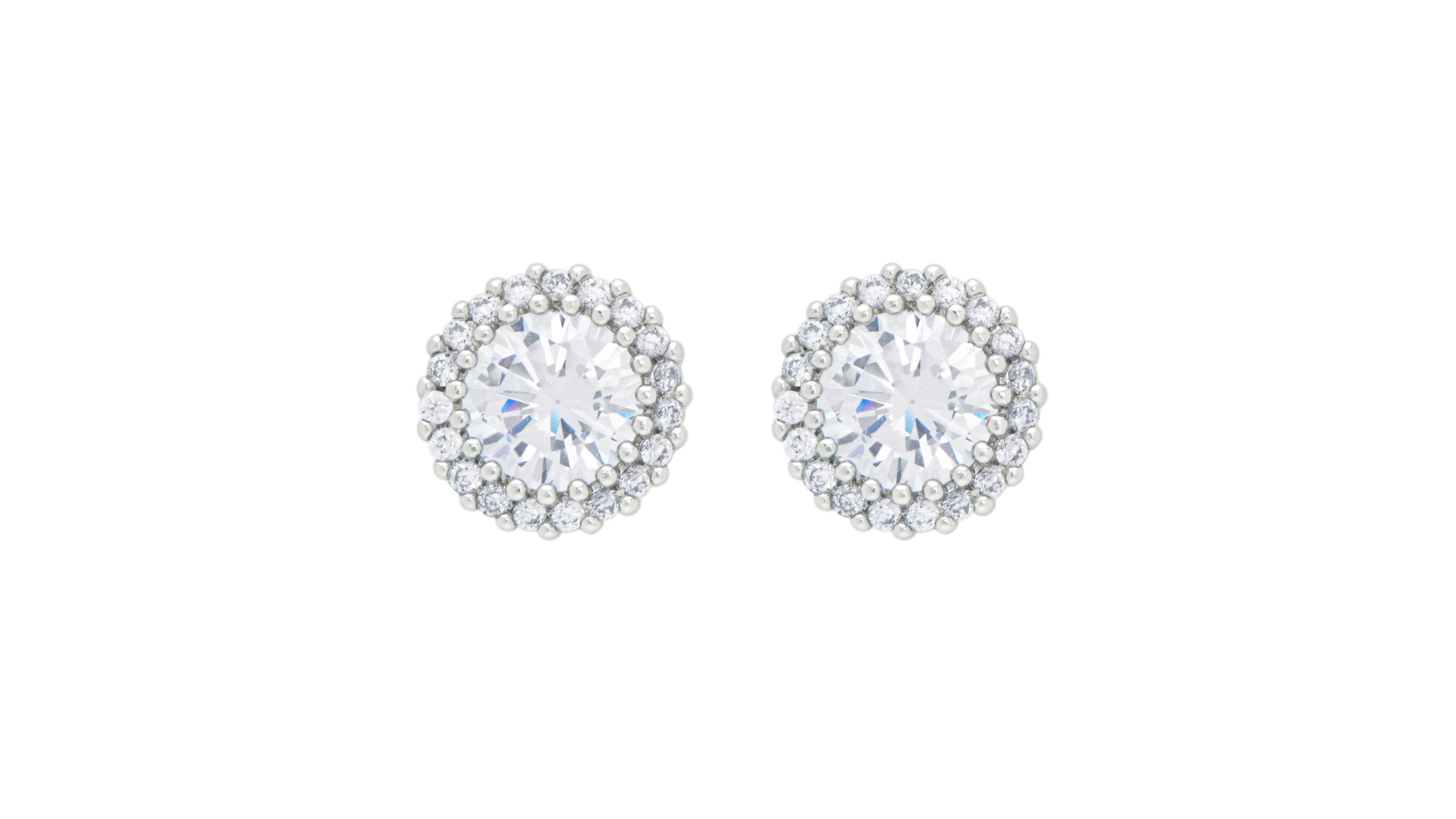 Women's Fine Silver Plated Round Halo Cubic Zirconia Stud Earrings