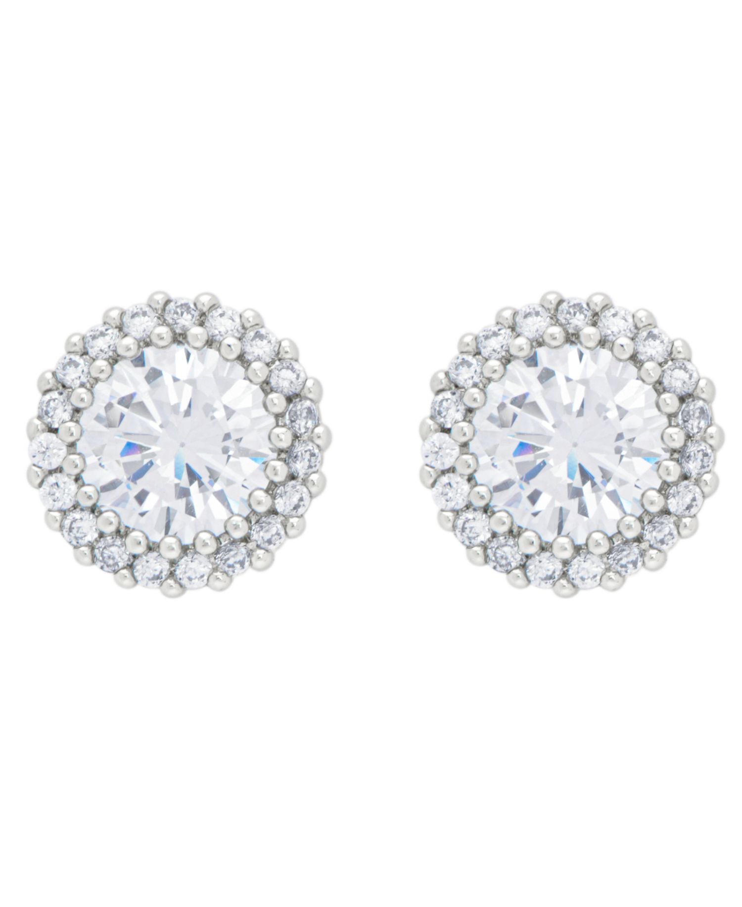 Women's Fine Silver Plated Round Halo Cubic Zirconia Stud Earrings