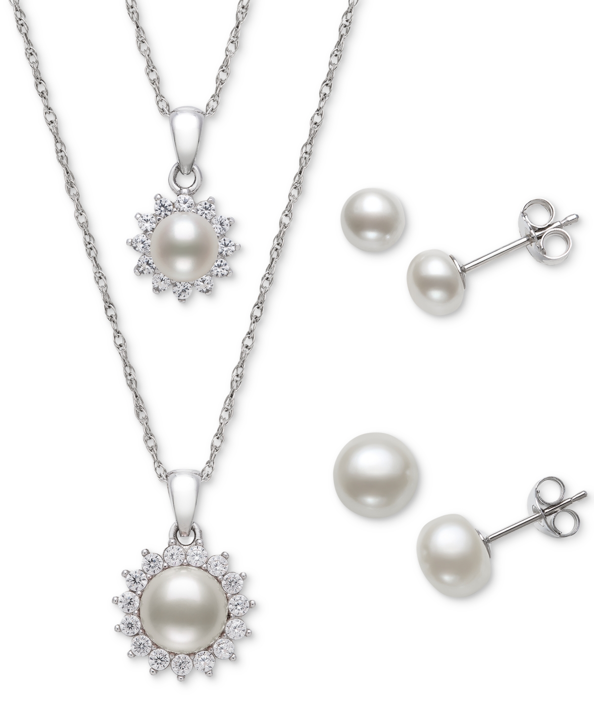 Belle De Mer 4-pc. Set White Cultured Freshwater Pearl & Cubic Zirconia Mommy & Me Pendant Necklaces