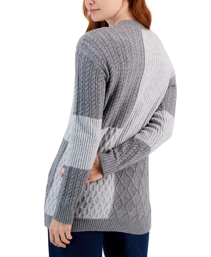Charter Club Womens Patchwork Cardigan Oatmeal Size Petite L main image 1