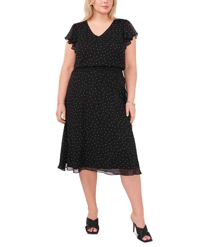 MSK Plus Size Polka-Dot Smocked-Waist Midi Dress - Macy's