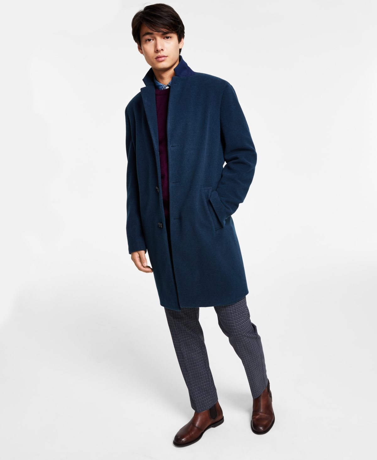 Tommy Hilfiger Men's Addison Wool-blend Fit Overcoat In Blue Solid | ModeSens