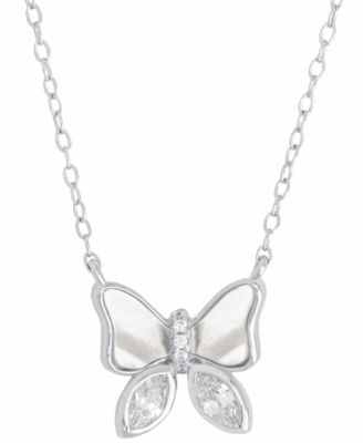 Macy's - Mother-of-Pearl and Cubic Zirconia Butterfly 18" Pendant Necklace in Sterling Silver