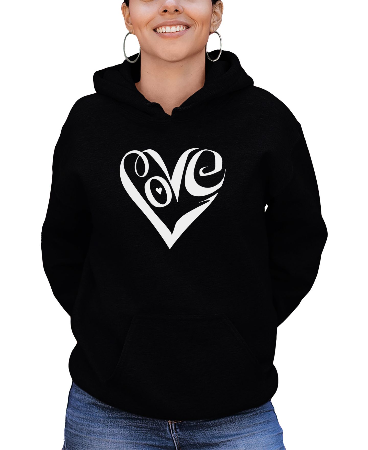 Женское худи LA Pop Art Hooded Word Art Script Love Heart Sweatshirt Top, цвет: Чёрный — фото 1