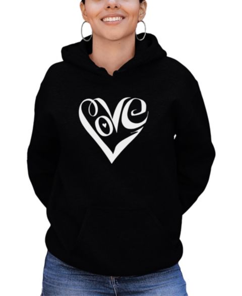 Женское худи LA Pop Art Hooded Word Art Script Love Heart Sweatshirt Top, цвет: Чёрный
