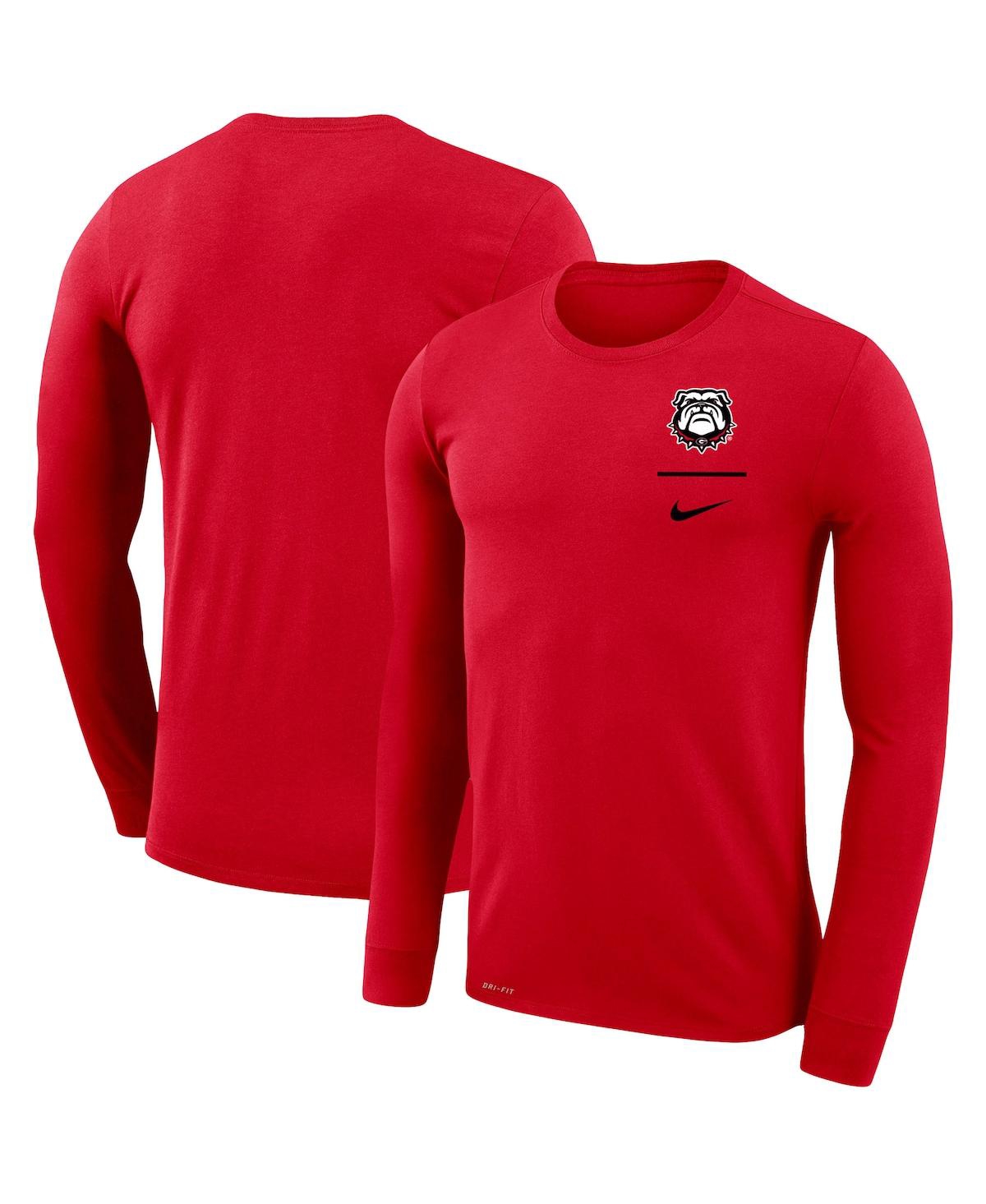 Men's Nike Red Georgia Bulldogs Team Logo Stack Legend Performance Long Sleeve T-shirt