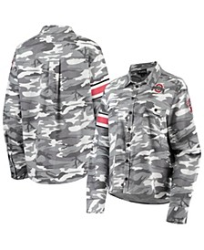 Women's Gray Ohio State Buckeyes Camo Flannel Button-Up Long Sleeve Shirt