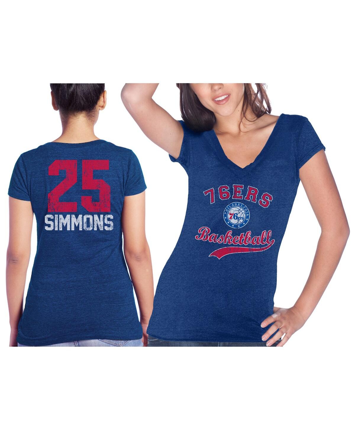 Shop Majestic Women's  Threads Ben Simmons Royal Philadelphia 76ers Name & Number Tri-blend V-neck T-shirt