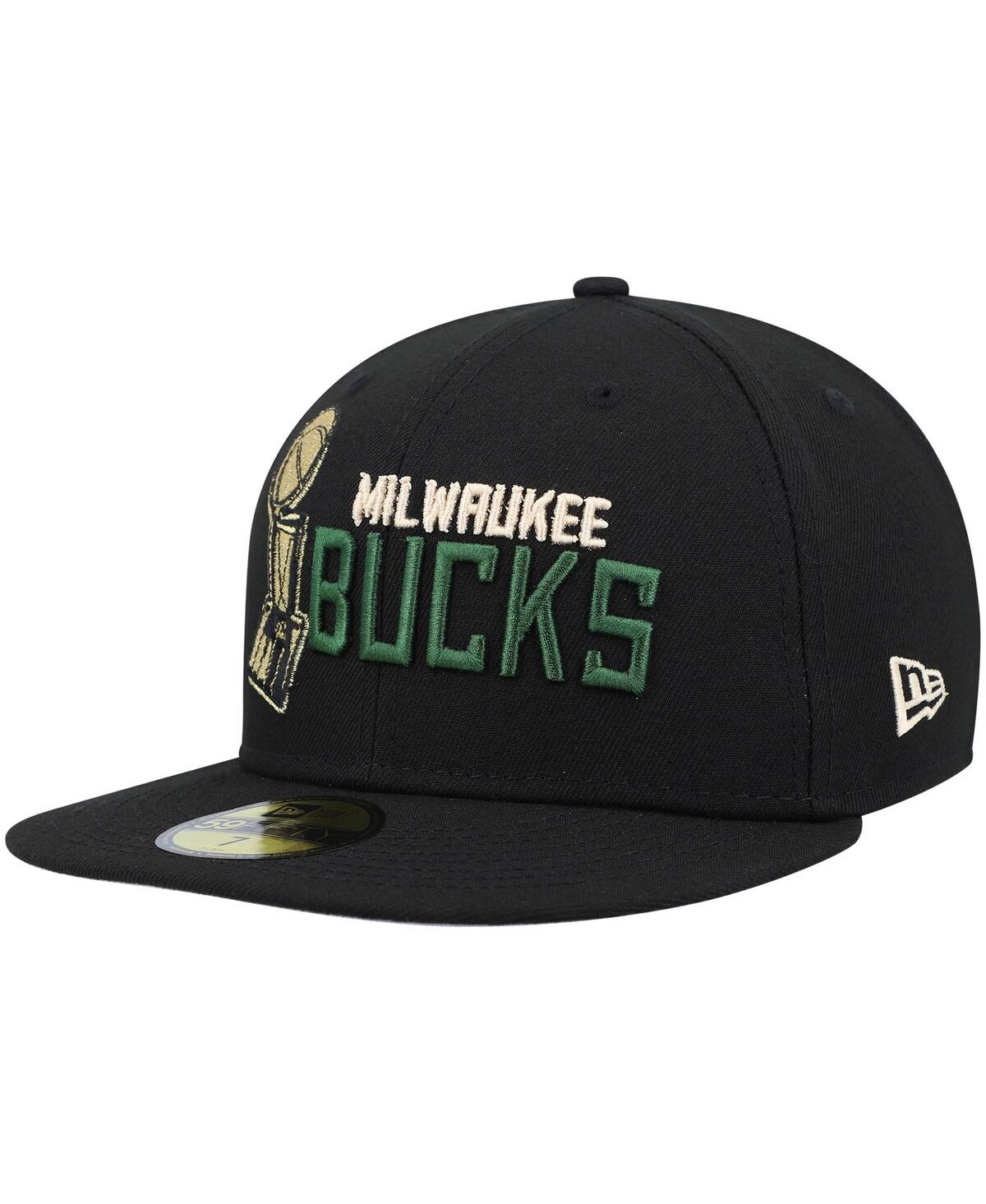 Men's New EraMilwaukee Bucks Champs Trophy 59Fifty Fitted Hat - Black