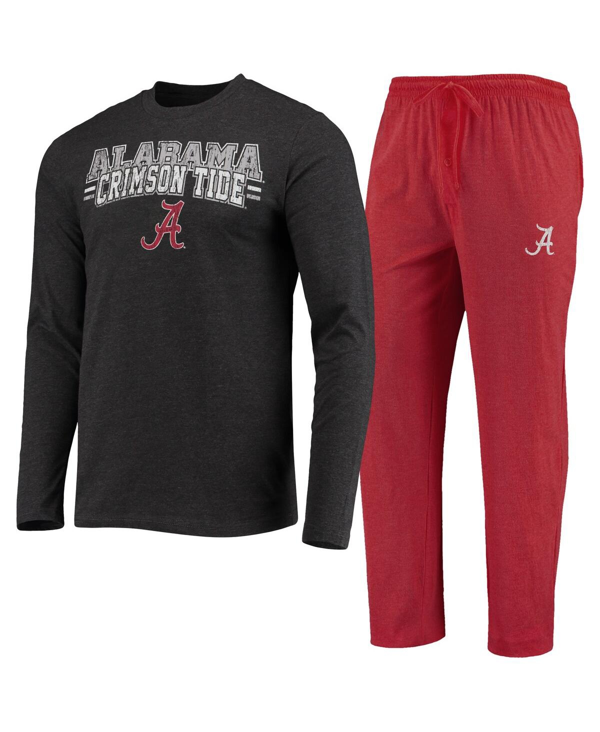 Concepts Sport Crimson/heathered Charcoal Alabama Crimson Tide Meter Long Sleeve T-shirt & Pants Sle In Crimson,heathered Charcoal