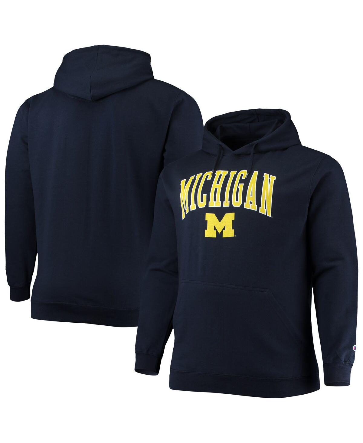 Shop Champion Men's  Navy Michigan Wolverines Big And Tall Arch Over Logo Powerblend Pullover Hoodie