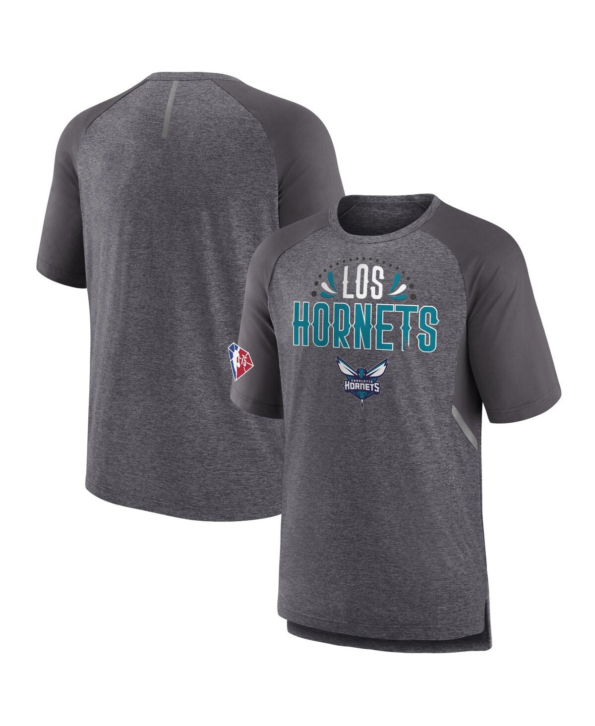 Fanatics Branded Heathered Gray Charlotte Hornets 2022 Noches Ene-be-a Core Shooting Raglan T-shirt In Heathered Gray