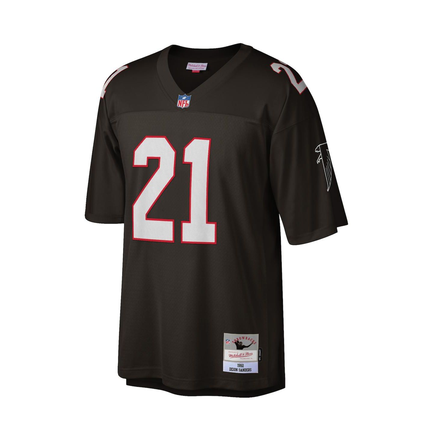 Мужской топ Mitchell & Ness Deion Sanders Black Atlanta Falcons Big and Tall 1992 Retired Player Replica Jersey — фото 3