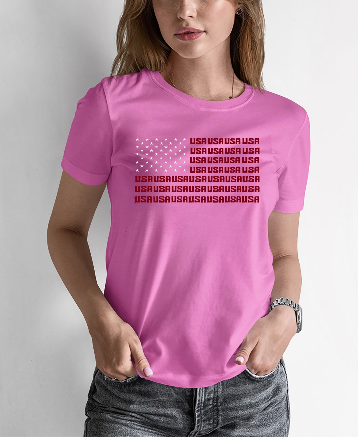 Women's Word Art Usa Flag T-shirt
