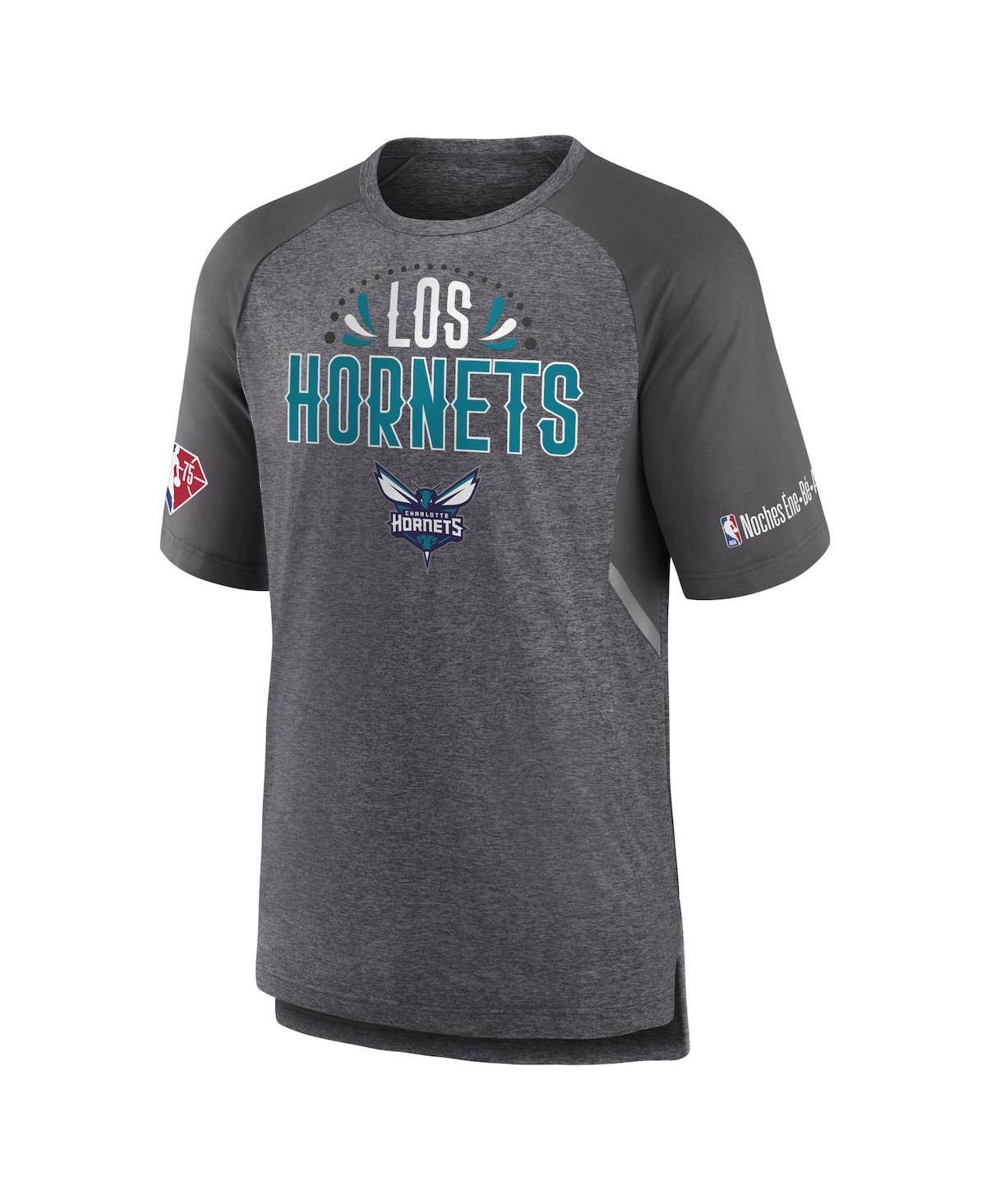Shop Fanatics Men's  Heathered Gray Charlotte Hornets 2022 Noches Ene-be-a Core Shooting Raglan T-shirt