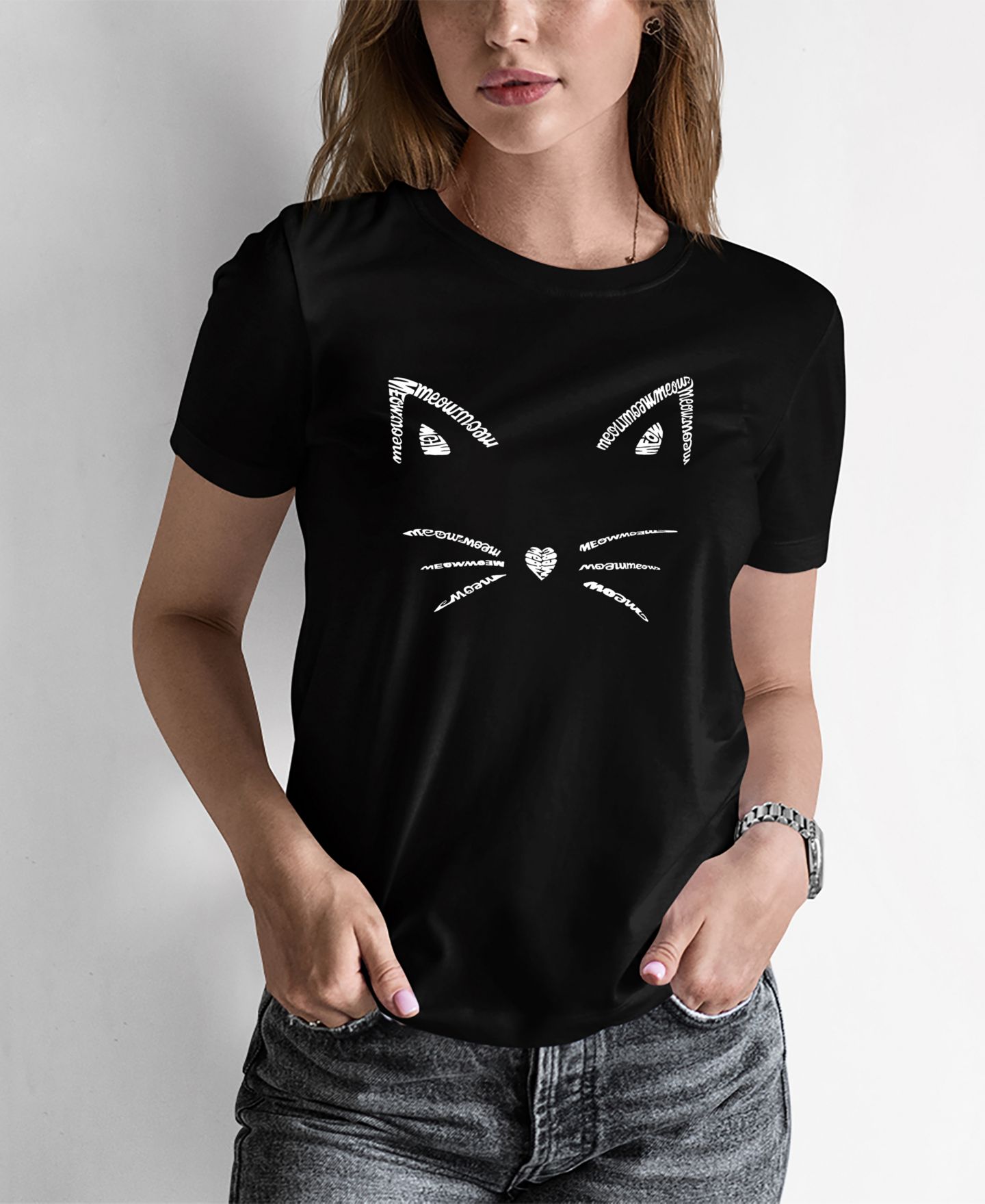 Женская футболка LA Pop Art Word Art Whiskers, цвет: Чёрный — фото 1