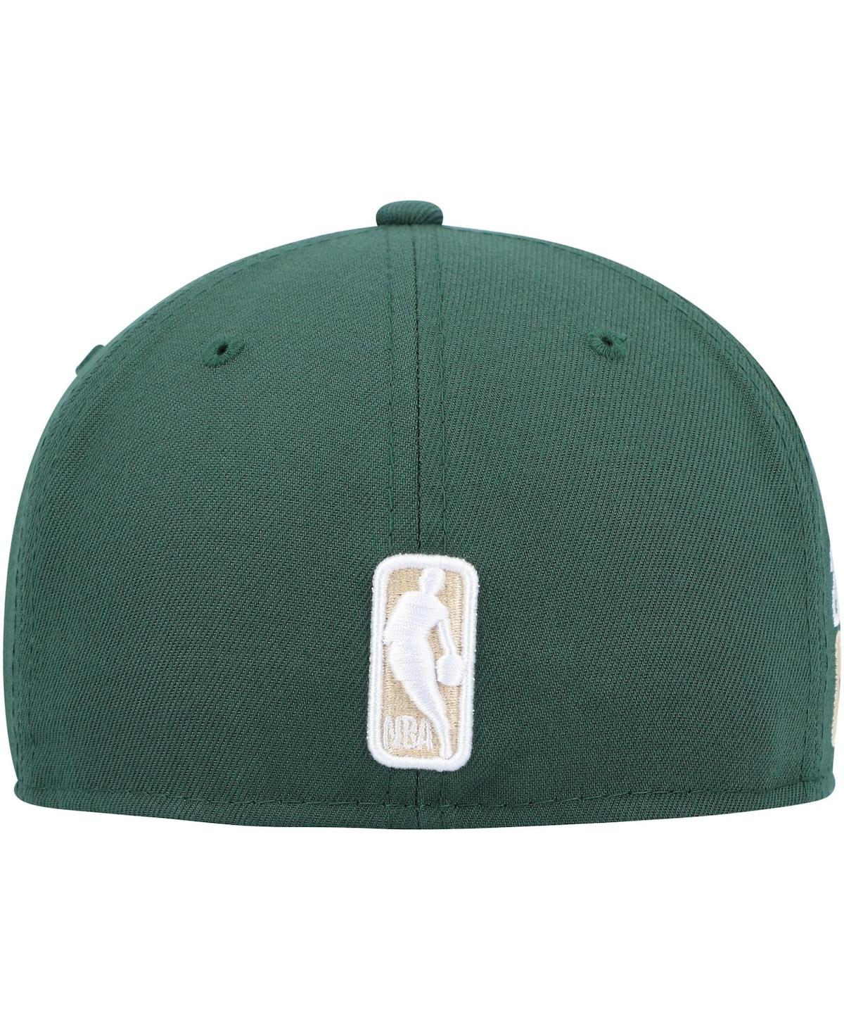 Shop New Era Men's  Hunter Green Milwaukee Bucks Champs Trophy 59fifty Fitted Hat