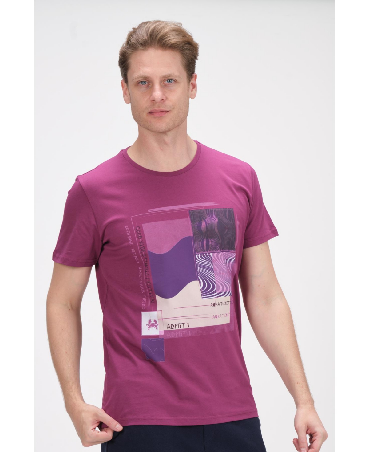 Ron Tomson Men's Modern Print Fitted Admission T-shirt In Plum