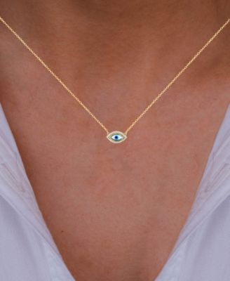 Cubic Zirconia & Enamel Evil Eye 16"  Pendant Necklace in 14k Gold-Plated Sterling Silver