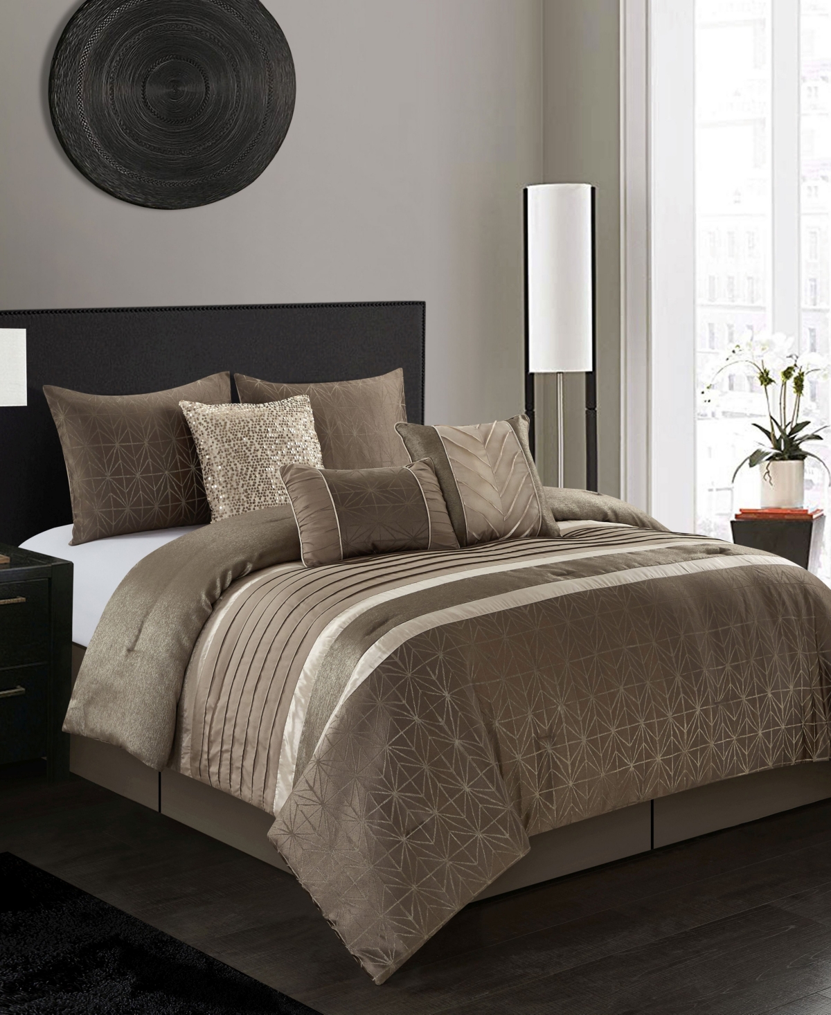 Trisha 6 Piece Comforter Set, - Taupe