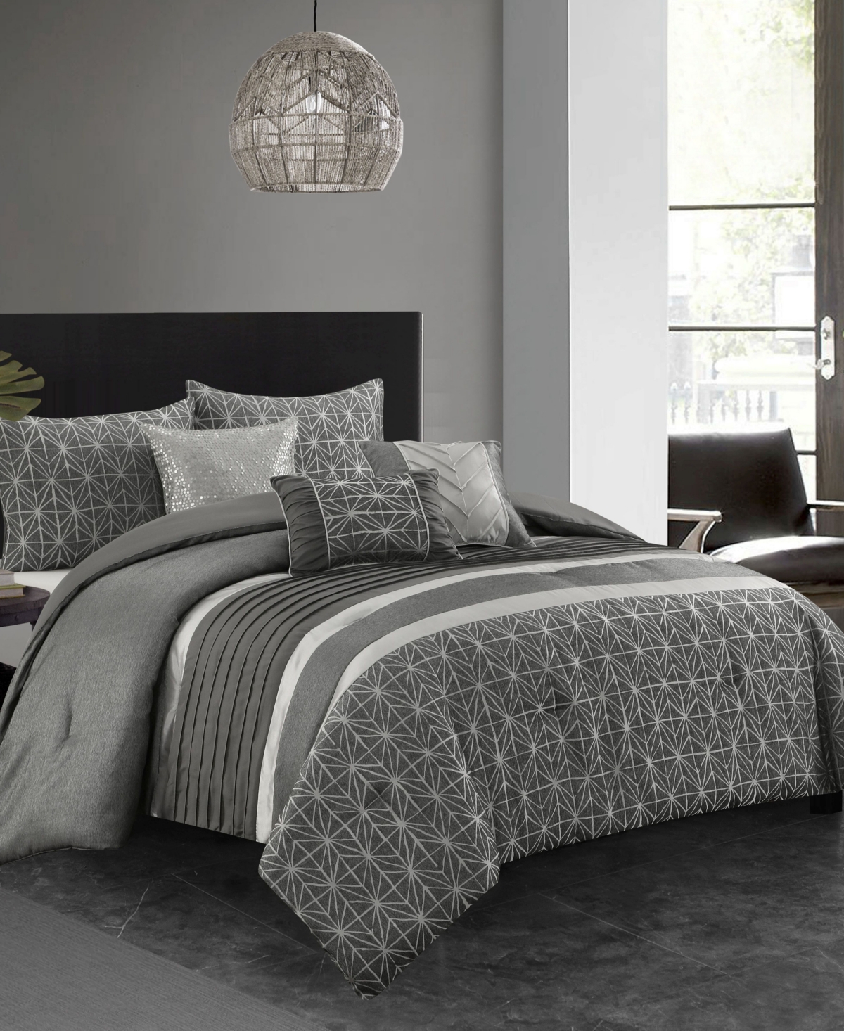 Stratford Park Trisha 6 Piece Comforter Set, King Bedding In Gray