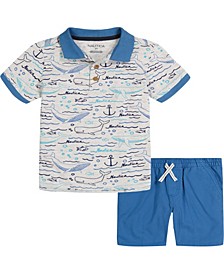 Baby Boys Printed Polo Shirt and Twill Shorts, 2 Piece Set